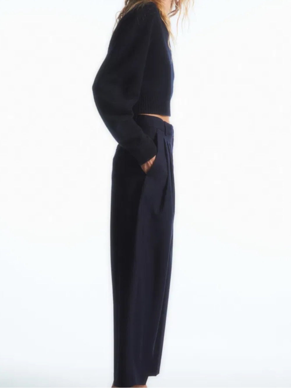 COS Women’s Size 2 100% Wool Navy Barrel-Leg Trousers